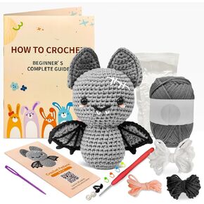Bat Crochet Kit for Beginners Easy Knitting Supplies Cute Animal Yarn Easy Adults and Kids Ideal Halloween Craft Gift DIY Knitting Kit for Beginners Kids Crochet Kit for Beginners