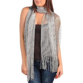 Silver Metallic Evening Shawl Wrap with Fringe Sheer Glitter Sparkle Shawl Wrap Fringe Prom Weddings Evening Scarfs for Women