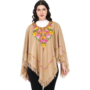 Premium Women's Kashmiri hand embroidery floral woollen poncho Indian cape wrap shrug Free size