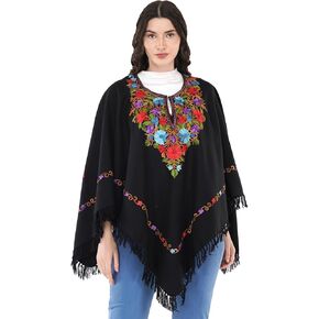 Premium Women's Kashmiri hand embroidery floral woollen poncho Indian cape wrap shrug Free size