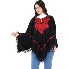 Premium Women's Kashmiri hand embroidery floral woollen poncho Indian cape wrap shrug Free size in Saudi Arabia