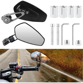 HD Motorcycle Mirrors,180°Adjustable Motorcycle Mirrors for Handlebars with Adapter Accessories for Motorcycles,7/8 inch Motorcycle Bar End Mirrors Compatible with Yamaha,Honda (Black)