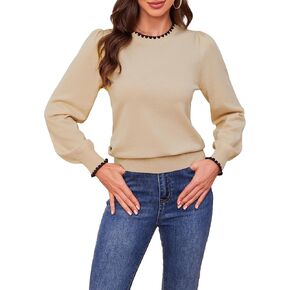 HVT Women's Fall Sweaters 2024 Lightweight Long Sleeve Sweaters Crewneck Colorblock Casual Knitted Pullover Trendy Tops