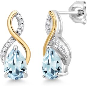 Gem Stone King 925 Sterling Silver and 10K Yellow Gold Red Created Ruby and White Lab Grown Diamond Earrings For Women (Pear Shape 8X6MM, 2.61 Cttw), metal gemstone, created-ruby lab-grown-diamond