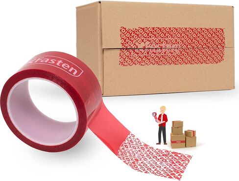 شريط XFasten للعبث الواضح مقاس 2 بوصة × 55 ياردة، ملصقات مقاومة للعبث بالنقل الإجمالي بنسبة 100%، شريط عبث أحمر سميك 2 مل مع ملصق شريط أمان مفتوح للعلامات الفارغة in Kuwait
