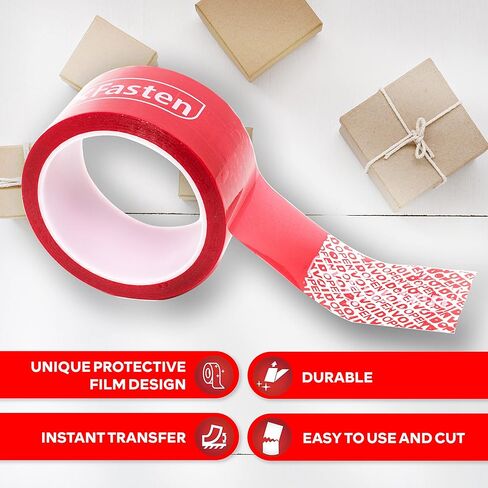 شريط XFasten للعبث الواضح مقاس 2 بوصة × 55 ياردة، ملصقات مقاومة للعبث بالنقل الإجمالي بنسبة 100%، شريط عبث أحمر سميك 2 مل مع ملصق شريط أمان مفتوح للعلامات الفارغة in Kuwait