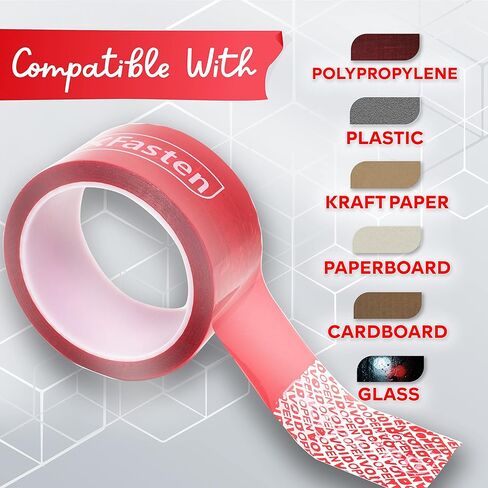 شريط XFasten للعبث الواضح مقاس 2 بوصة × 55 ياردة، ملصقات مقاومة للعبث بالنقل الإجمالي بنسبة 100%، شريط عبث أحمر سميك 2 مل مع ملصق شريط أمان مفتوح للعلامات الفارغة in Kuwait