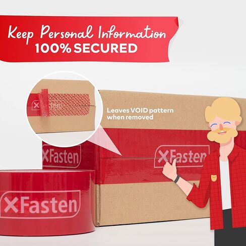 شريط XFasten للعبث الواضح مقاس 2 بوصة × 55 ياردة، ملصقات مقاومة للعبث بالنقل الإجمالي بنسبة 100%، شريط عبث أحمر سميك 2 مل مع ملصق شريط أمان مفتوح للعلامات الفارغة in Kuwait