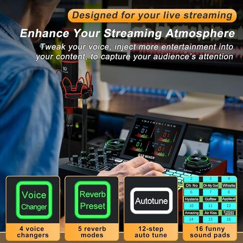واجهة صوت USB مع مولف وتأثيرات صوتية، لوحة مزج الصوت تين لامب G10 متعددة القنوات لتغيير الصوت، معدات مزج الصوت اكس ال ار دي جيه الكل في واحد للجوال والكمبيوتر والبث المباشر عبر الانترنت وتسجيل المدونة in Kuwait