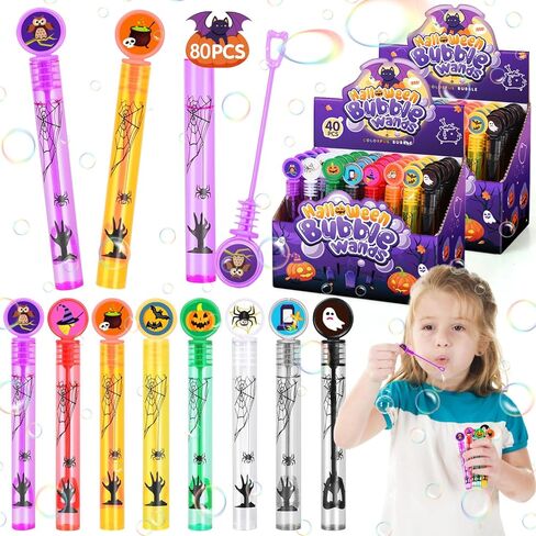 MOVINPE 80Pcs Halloween Mini Bubble Wands Bulk for Kids, 8 Styles Bubble Party Favors Halloween Bubble Toys Gifts Treats Non Candy Goodie Bag Fillers Classroom Prizes for Girls Boys Children (80 Pack) in Saudi Arabia
