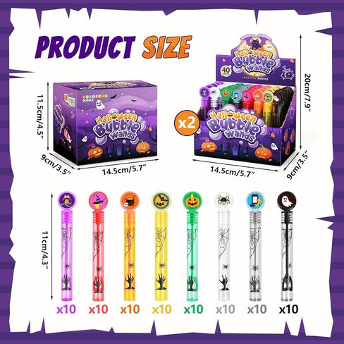 MOVINPE 80Pcs Halloween Mini Bubble Wands Bulk for Kids, 8 Styles Bubble Party Favors Halloween Bubble Toys Gifts Treats Non Candy Goodie Bag Fillers Classroom Prizes for Girls Boys Children (80 Pack) in Saudi Arabia