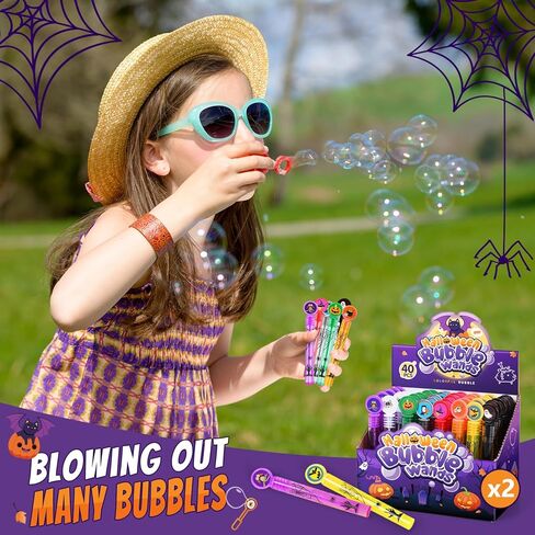 MOVINPE 80Pcs Halloween Mini Bubble Wands Bulk for Kids, 8 Styles Bubble Party Favors Halloween Bubble Toys Gifts Treats Non Candy Goodie Bag Fillers Classroom Prizes for Girls Boys Children (80 Pack) in Saudi Arabia