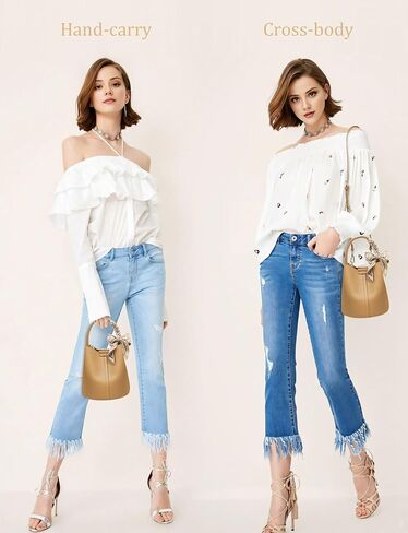 حقائب دلو من فوكسلوفر للنساء، محافظ من الجلد الطبيعي بمقبض علوي، محافظ مصممة للنساء مع محفظة داخلية بسحاب in Kuwait