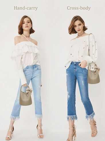 FOXLOVER Bucket Bags for Women, Genuine Leather Top-Handle Purses, Designer Purses for Women with Interior Zipper Purse in Kuwait