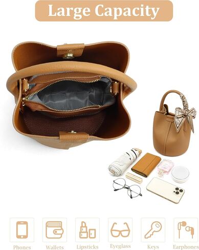 حقائب دلو من فوكسلوفر للنساء، محافظ من الجلد الطبيعي بمقبض علوي، محافظ مصممة للنساء مع محفظة داخلية بسحاب in Kuwait