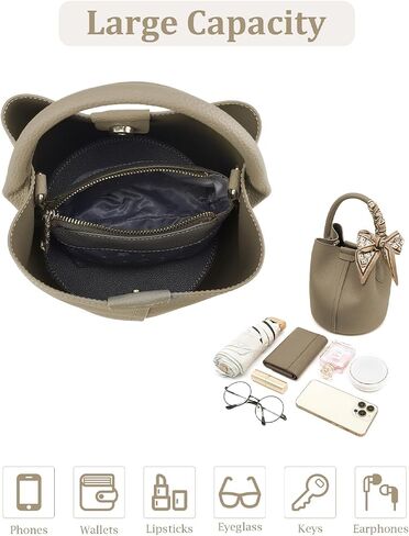 FOXLOVER Bucket Bags for Women, Genuine Leather Top-Handle Purses, Designer Purses for Women with Interior Zipper Purse in Kuwait
