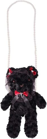 حقيبة كتف من القطيفة من KESYOO على الطراز القوطي، حقيبة كتف على شكل سلسلة من اللؤلؤ، ديكور لوليتا، محفظة باللون الأسود in Kuwait