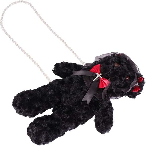 حقيبة كتف من القطيفة من KESYOO على الطراز القوطي، حقيبة كتف على شكل سلسلة من اللؤلؤ، ديكور لوليتا، محفظة باللون الأسود in Kuwait