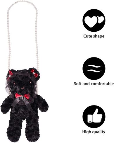 حقيبة كتف من القطيفة من KESYOO على الطراز القوطي، حقيبة كتف على شكل سلسلة من اللؤلؤ، ديكور لوليتا، محفظة باللون الأسود in Kuwait