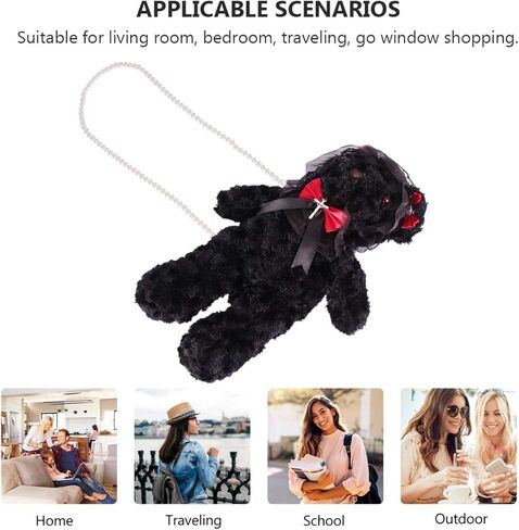 حقيبة كتف من القطيفة من KESYOO على الطراز القوطي، حقيبة كتف على شكل سلسلة من اللؤلؤ، ديكور لوليتا، محفظة باللون الأسود in Kuwait