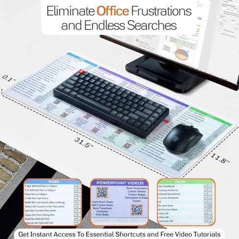 DeskGuide Pro MS Office Keyboard Pad Shortcut Mouse Pad - Non-Slip Excel Cheat Sheet Desk Pad with Color-Coded Design - Excel/Word/PPT/Outlook Shortcuts Keyboard Mat - Windows Mouse and Keyboard Pad in Kuwait