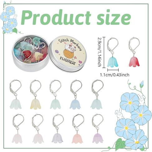 PLIGREAT 24 Pcs Colourful Bellflowers Stitch Markers, Knitting Locking Stitch Marker with Lobster Claw Clasps DIY Crafts Stitch Accessories Gift for Women Knitter in Saudi Arabia