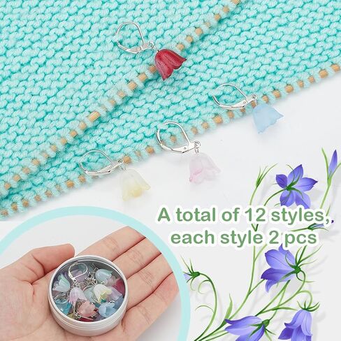 PLIGREAT 24 Pcs Colourful Bellflowers Stitch Markers, Knitting Locking Stitch Marker with Lobster Claw Clasps DIY Crafts Stitch Accessories Gift for Women Knitter in Saudi Arabia