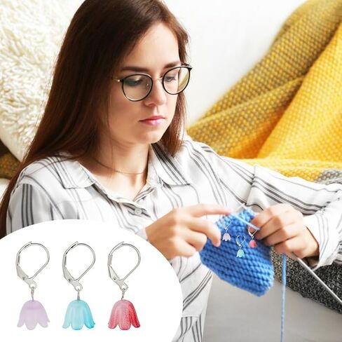 PLIGREAT 24 Pcs Colourful Bellflowers Stitch Markers, Knitting Locking Stitch Marker with Lobster Claw Clasps DIY Crafts Stitch Accessories Gift for Women Knitter in Saudi Arabia