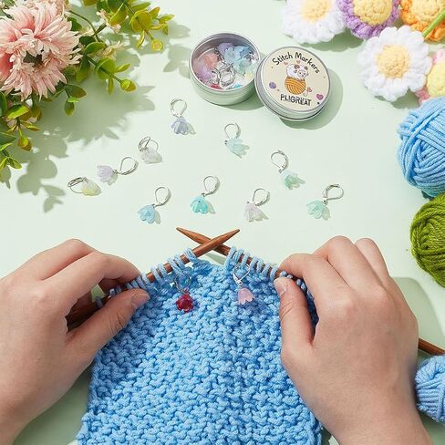 PLIGREAT 24 Pcs Colourful Bellflowers Stitch Markers, Knitting Locking Stitch Marker with Lobster Claw Clasps DIY Crafts Stitch Accessories Gift for Women Knitter in Saudi Arabia