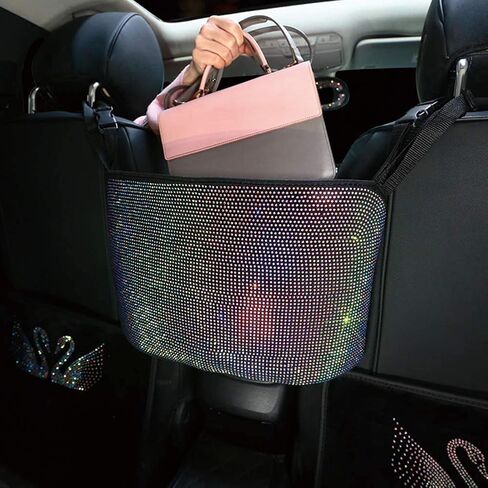 Crystal Car Organizers and Storage Purse Holder, Car Seat Back Net, Bling Diamonds Handbag Accessories for Women, Car Pet Barrier for Dogs and Kids, Multicolor in Saudi Arabia
