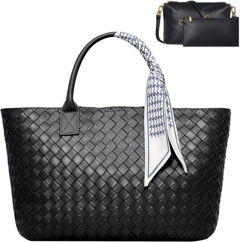 KOOIJNKO Woven Tote Bag for Women Woven Bag Purse Large Tote Purses 15.6L in Saudi Arabia