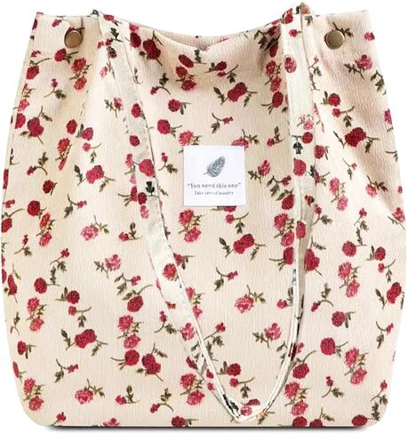Canvas Tote Bag for Women, Large Capacity Corduroy Quilted Tote Bag with Inner Pockets, Durable Stylish ，Reusablee in Saudi Arabia