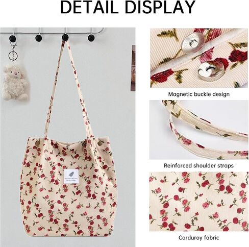 Canvas Tote Bag for Women, Large Capacity Corduroy Quilted Tote Bag with Inner Pockets, Durable Stylish ，Reusablee in Saudi Arabia