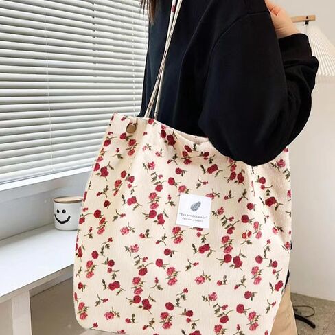 Canvas Tote Bag for Women, Large Capacity Corduroy Quilted Tote Bag with Inner Pockets, Durable Stylish ，Reusablee in Saudi Arabia