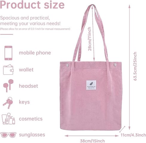 Canvas Tote Bag for Women, Large Capacity Corduroy Quilted Tote Bag with Inner Pockets, Durable Stylish ，Reusablee in Saudi Arabia