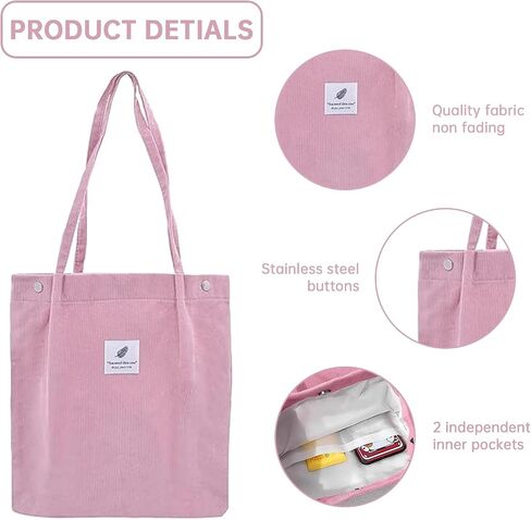 Canvas Tote Bag for Women, Large Capacity Corduroy Quilted Tote Bag with Inner Pockets, Durable Stylish ，Reusablee in Saudi Arabia