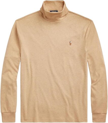 تي شيرت رجالي من POLO RALPH LAUREN بمقاس كلاسيكي ناعم الملمس وياقة مدورة وأكمام طويلة (L، CamelHtr) in Saudi Arabia