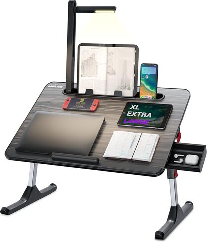 NEARPOW Laptop Desk for Bed with LED Light, Adjustable Foldable Bed Table Lap Desk,Computer Tray Laptop Stand with Book Stand,Wrist Rest, Storage Drawer for Adults Kids Writing Work Study Couch Floor in Saudi Arabia