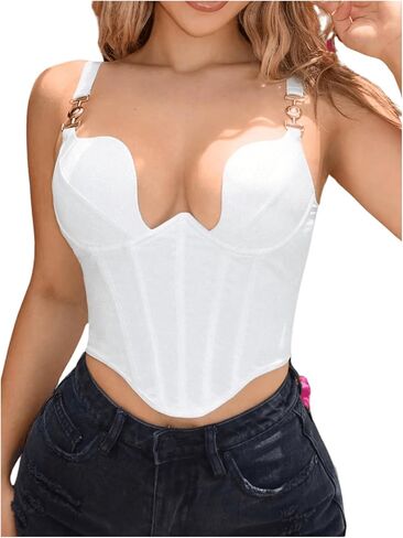 SHENHE Women's Sexy Deep V Underwire Boned Push Up Corset Bustier Top Crop Cami Top in Saudi Arabia