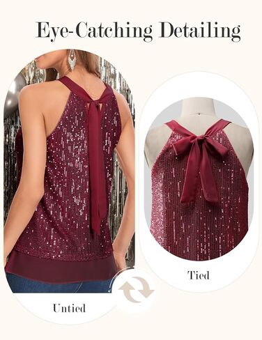 DRESSTELLS Sequin Halter Tops for Women Sleeveless Sparkly Shiny Tank Tops Bow Flowy Sparkly Club Outfits Party Shirt in Saudi Arabia