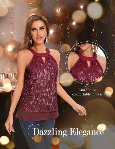 DRESSTELLS Sequin Halter Tops for Women Sleeveless Sparkly Shiny Tank Tops Bow Flowy Sparkly Club Outfits Party Shirt in Saudi Arabia