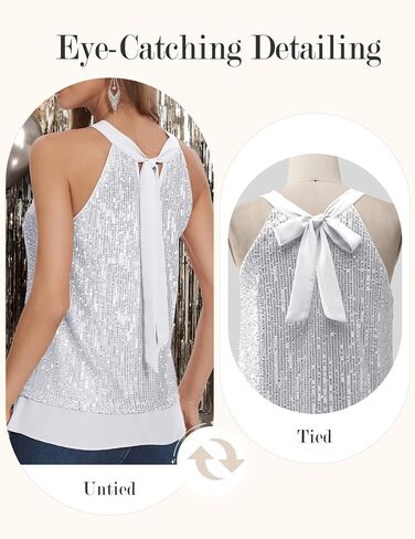 DRESSTELLS Sequin Halter Tops for Women Sleeveless Sparkly Shiny Tank Tops Bow Flowy Sparkly Club Outfits Party Shirt in Saudi Arabia