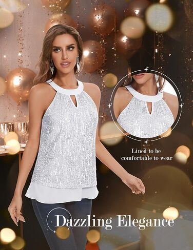 DRESSTELLS Sequin Halter Tops for Women Sleeveless Sparkly Shiny Tank Tops Bow Flowy Sparkly Club Outfits Party Shirt in Saudi Arabia