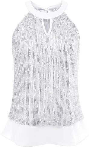 DRESSTELLS Sequin Halter Tops for Women Sleeveless Sparkly Shiny Tank Tops Bow Flowy Sparkly Club Outfits Party Shirt in Saudi Arabia