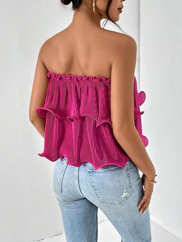 SOLY HUX Women's Frill Trim Tube Top Sleeveless Strapless Tiered Layer Tops in Saudi Arabia
