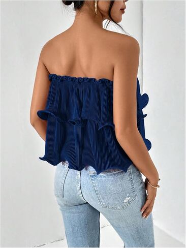 SOLY HUX Women's Frill Trim Tube Top Sleeveless Strapless Tiered Layer Tops in Saudi Arabia