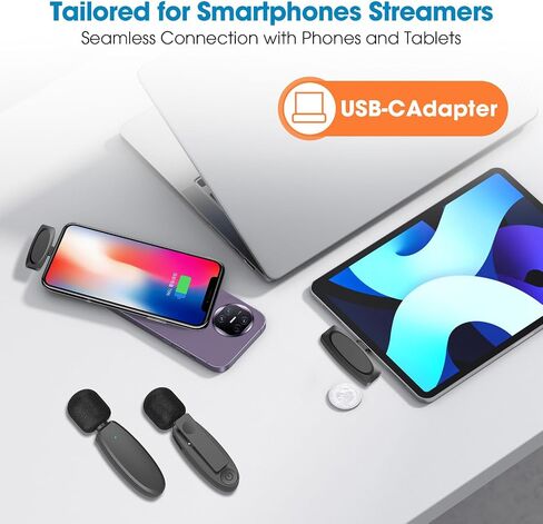 MAXTOP 3 in 1 Mini Microphone Wireless Lavalier Microphones for iPhone, Android and Camera- 2.4G Cordless Double Mics with Noise Reduction-Professional Video Recording Lav Mic for Interview, Vlog in Kuwait