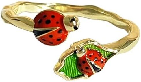 Fashion Ladybug Open Adjustable Ring Golden Plated Leaf Statement Stacking Wrap Finger Rings Band Cute Friendship Jewelry Gifts for Women Birthday in Saudi Arabia