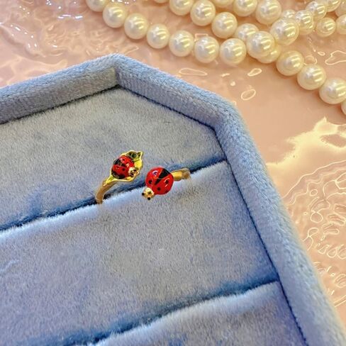 Fashion Ladybug Open Adjustable Ring Golden Plated Leaf Statement Stacking Wrap Finger Rings Band Cute Friendship Jewelry Gifts for Women Birthday in Saudi Arabia