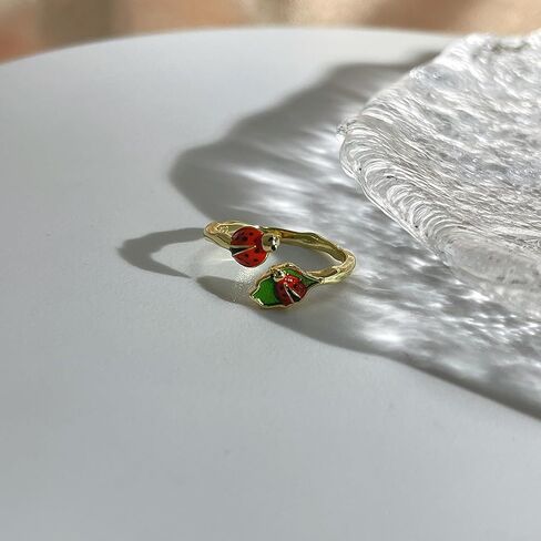 Fashion Ladybug Open Adjustable Ring Golden Plated Leaf Statement Stacking Wrap Finger Rings Band Cute Friendship Jewelry Gifts for Women Birthday in Saudi Arabia
